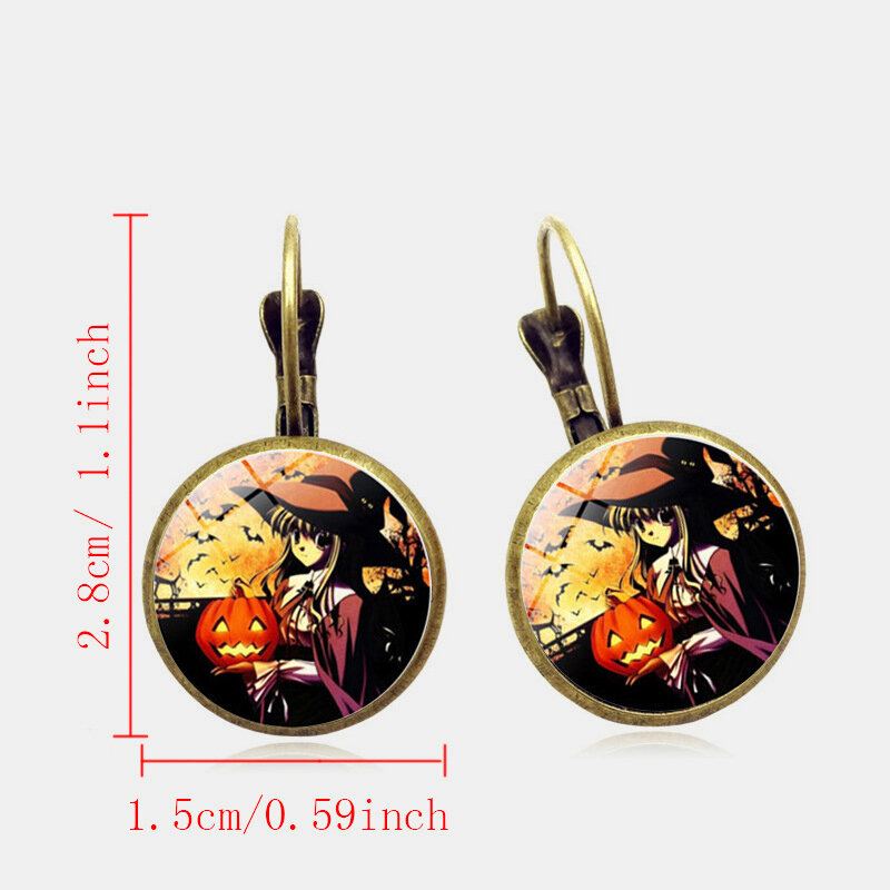 Vintage Halloween Heks Oorbel Brons Ronde Glazen Oordruppel Vrouwen Sieraden Geschenken