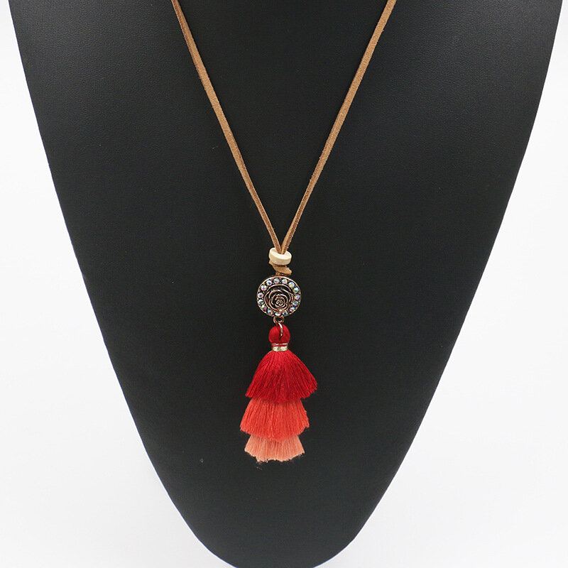 Vrouwen Boheemse Ketting Gradiënt Kleurrijke Kwasten Hanger Etnische Mode Ketting Voor Vrouwen