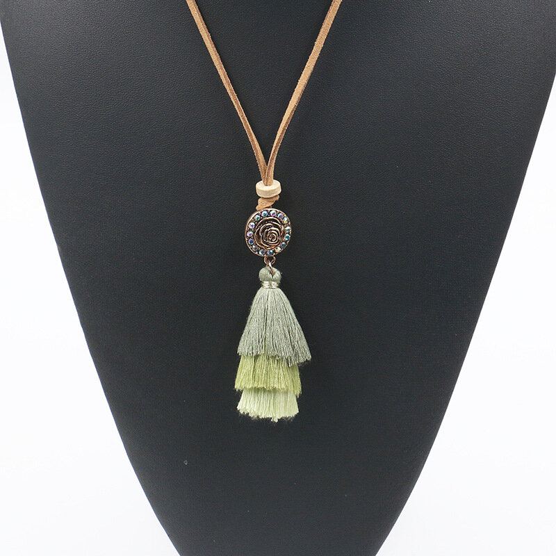 Vrouwen Boheemse Ketting Gradiënt Kleurrijke Kwasten Hanger Etnische Mode Ketting Voor Vrouwen
