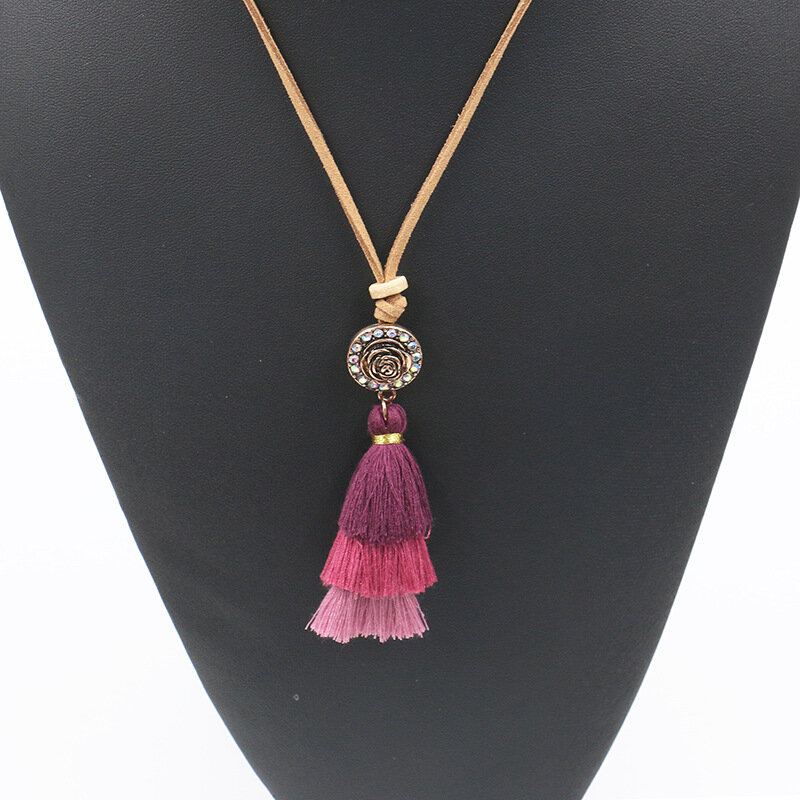 Vrouwen Boheemse Ketting Gradiënt Kleurrijke Kwasten Hanger Etnische Mode Ketting Voor Vrouwen
