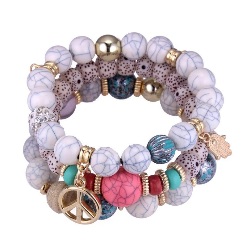 Etnische Multi-layer Kralen Armband Kleurrijke Natuursteen Legering Hanger Armband Voor Vrouwen