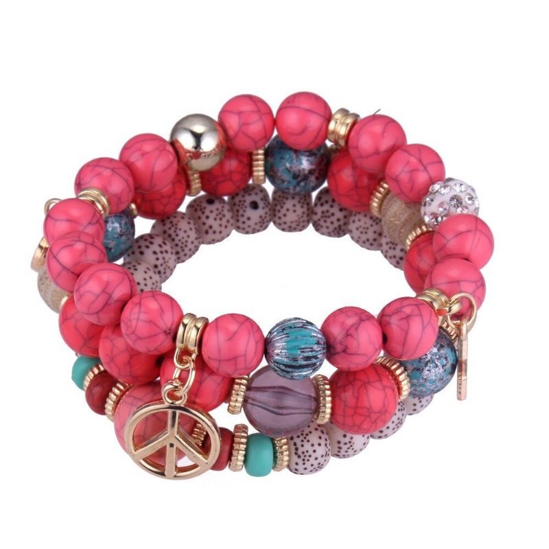Etnische Multi-layer Kralen Armband Kleurrijke Natuursteen Legering Hanger Armband Voor Vrouwen