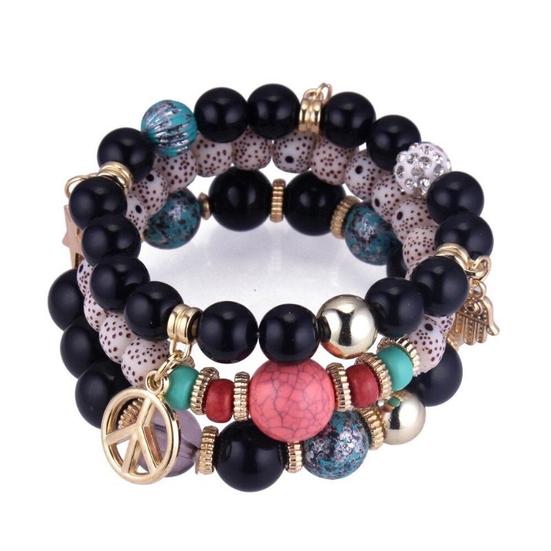 Etnische Multi-layer Kralen Armband Kleurrijke Natuursteen Legering Hanger Armband Voor Vrouwen