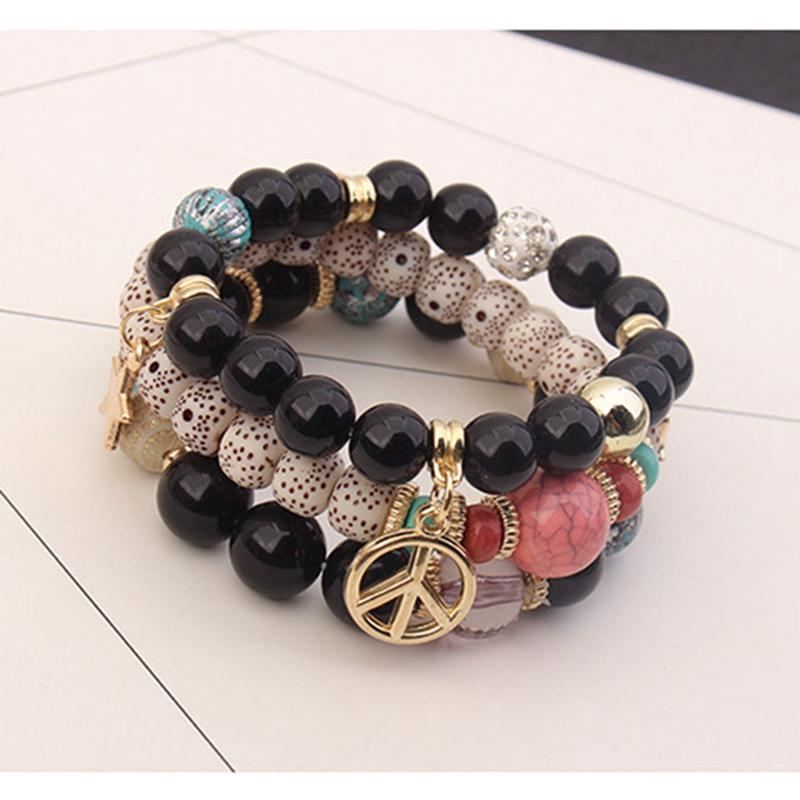 Etnische Multi-layer Kralen Armband Kleurrijke Natuursteen Legering Hanger Armband Voor Vrouwen