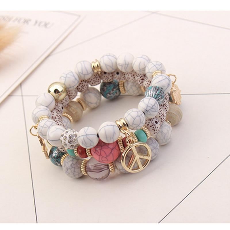 Etnische Multi-layer Kralen Armband Kleurrijke Natuursteen Legering Hanger Armband Voor Vrouwen