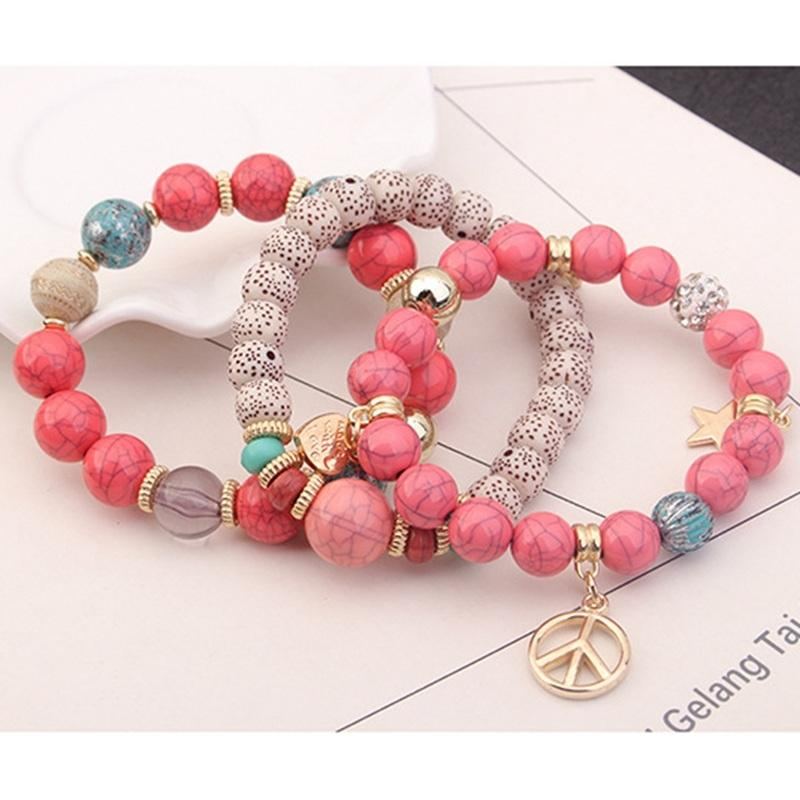 Etnische Multi-layer Kralen Armband Kleurrijke Natuursteen Legering Hanger Armband Voor Vrouwen