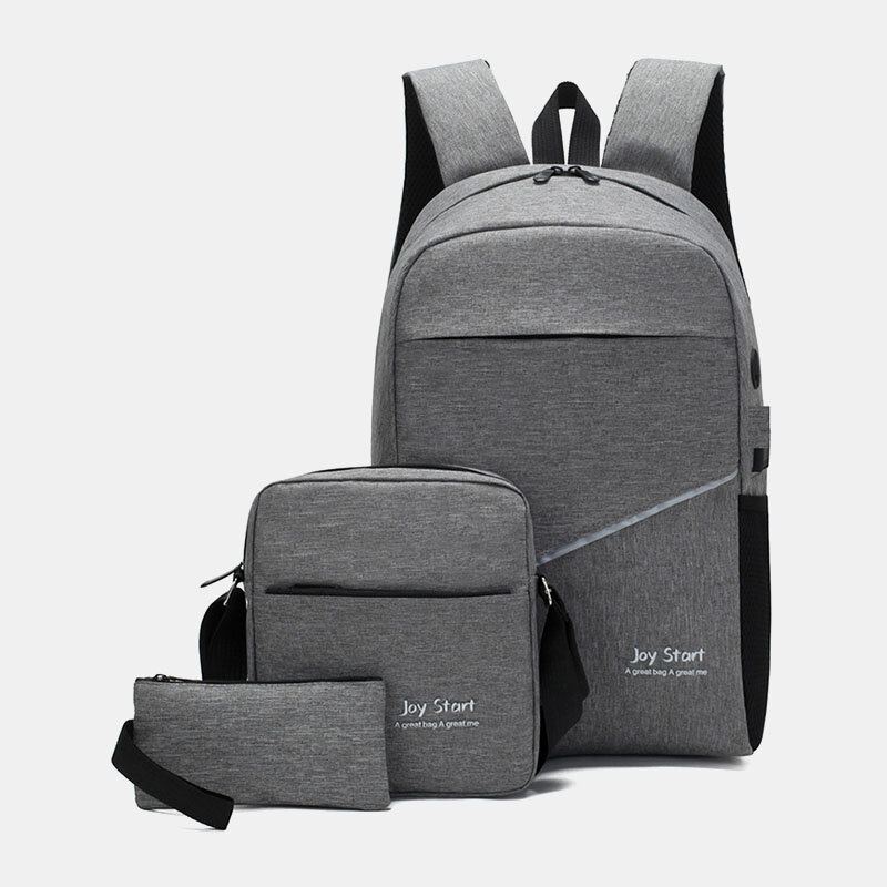 Mannen 3 Stks Nylon Usb Opladen Slijtvastheid Mode Toevallige Laptoptas Rugzak Crossbody Tas Clutch Tas