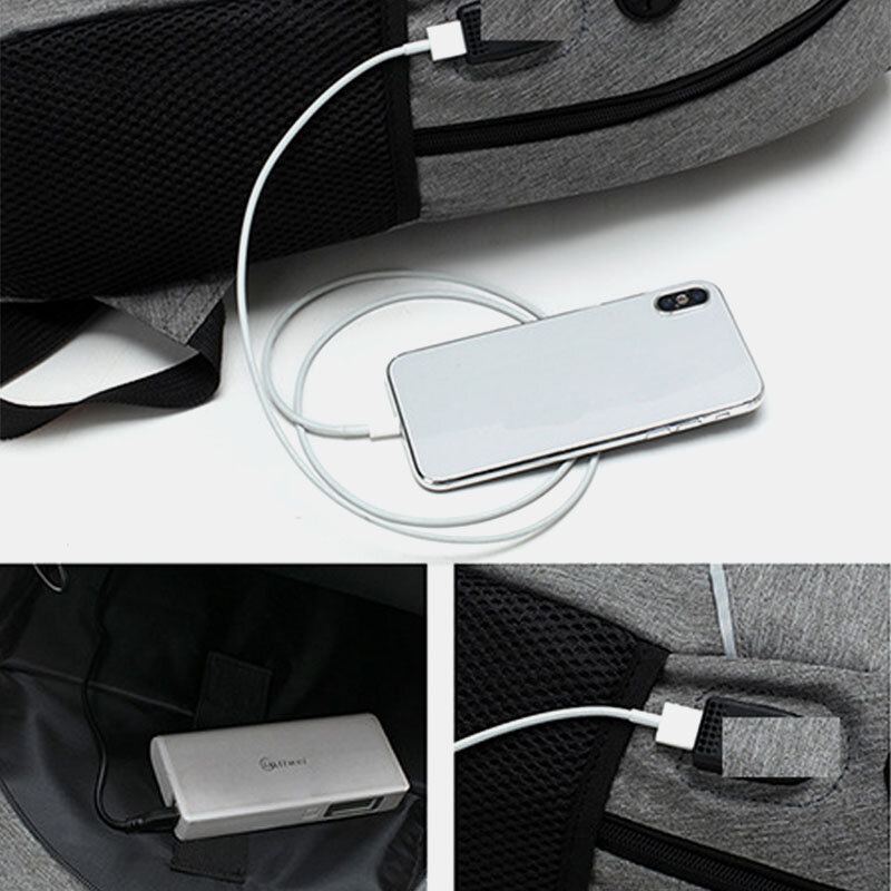 Mannen 3 Stks Nylon Usb Opladen Slijtvastheid Mode Toevallige Laptoptas Rugzak Crossbody Tas Clutch Tas