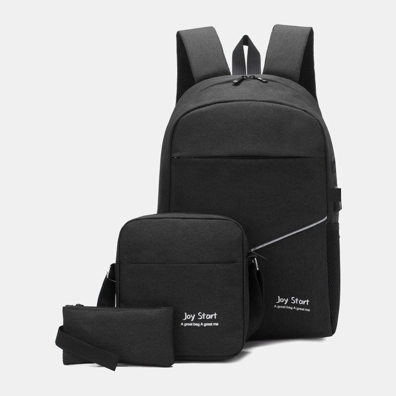 Mannen 3 Stks Nylon Usb Opladen Slijtvastheid Mode Toevallige Laptoptas Rugzak Crossbody Tas Clutch Tas