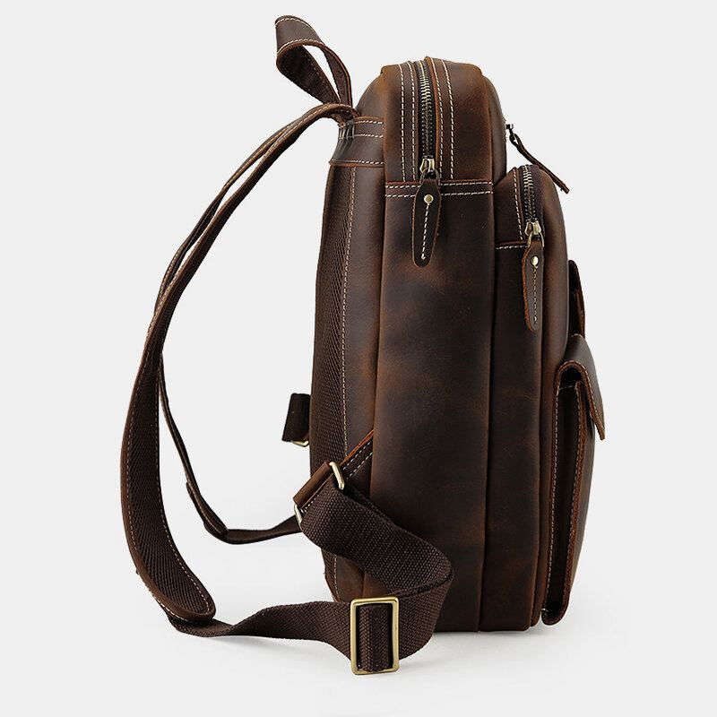 Mannen Echt Leer Grote Capaciteit Retro Casual Mode 14 Inch Laptoptas Reistas Zakelijke Rugzak