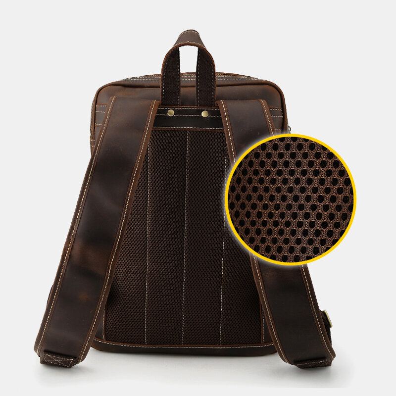 Mannen Echt Leer Grote Capaciteit Retro Casual Mode 14 Inch Laptoptas Reistas Zakelijke Rugzak